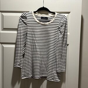 Pomander Place Navy Striped Vesty Puff Shoulder Long Sleeve Knit Top Womens sz M